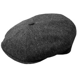 DelMonico Dark Grey Herringbone Newsboy Cap by Doria